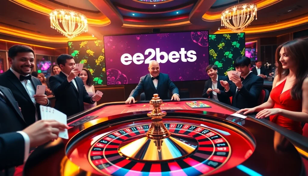 Players enjoy a thrilling game at e2bets casino, showcasing excitement and high stakes.