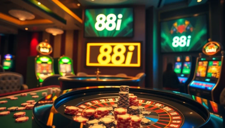 Experience the thrill of gambling at 88i with vibrant casino tables and slot machines.