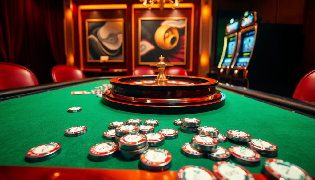 Exciting casino scene showcasing XX88 with luxury poker chips and a roulette wheel.