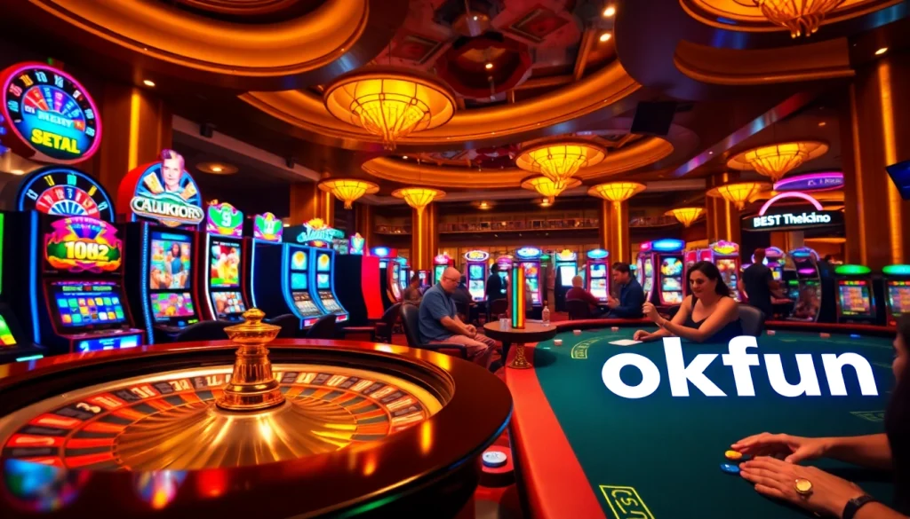 Experience the thrill of winning at okfun casino with vibrant slot machines and roulette tables.