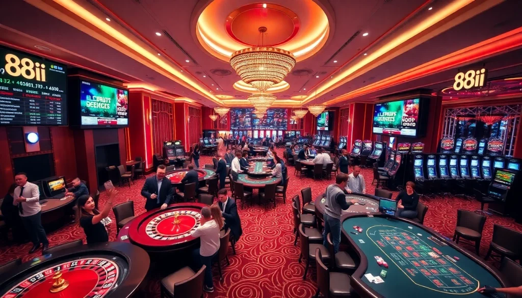 Experience gaming excitement at 88i's luxurious casino floor with vibrant slot machines.