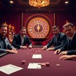 Players engage in high-stakes poker at a vibrant 8xbet casino table with chips and betting slips.