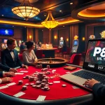 Experience the thrill of gaming at https://pg88us.com/ with a vibrant casino scene showcasing poker and roulette.