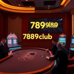 An engaging scene from 789club featuring players at a luxury casino table, showcasing vibrant slot machines and professional croupiers.