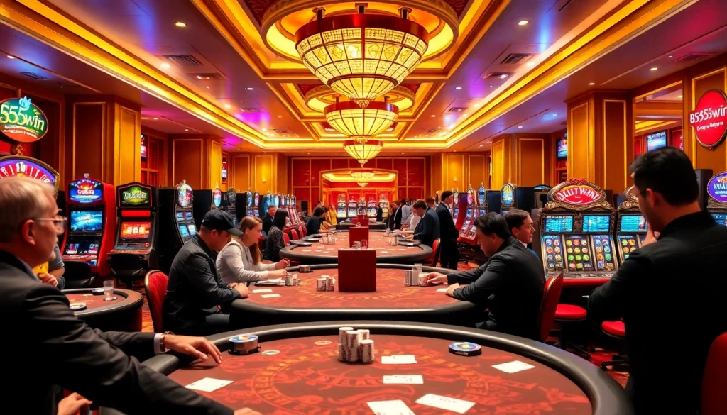 Experience the thrill of 555win at a vibrant casino table filled with excitement.