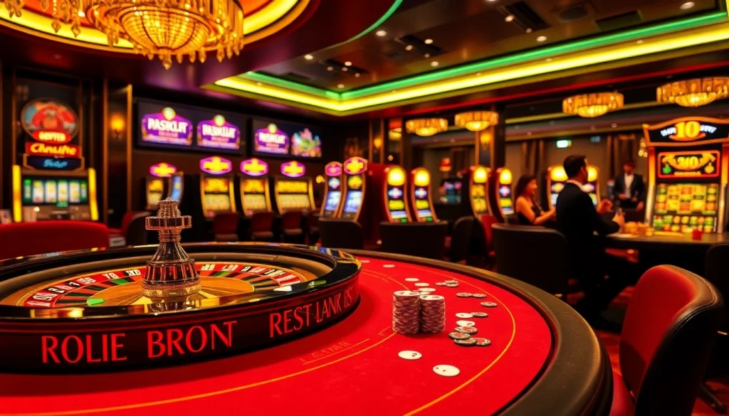 Experience the excitement of S8-themed casino gaming with vibrant poker tables and roulette wheels.
