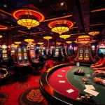 Players enjoy a thrilling game experience at Jun88 casino with tables and vibrant slot machines.