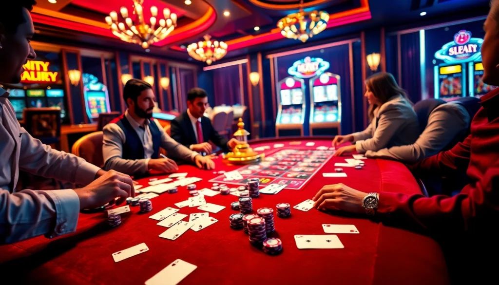 Experience the thrill of hitclub with vibrant casino tables, poker chips, and engaged players.