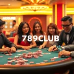 Experience 789CLUB casino action at a vibrant poker table with lively players and colorful chips.