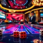 Engaging gameplay of tài xỉu online in a luxurious casino setting with elegant dice and chips.