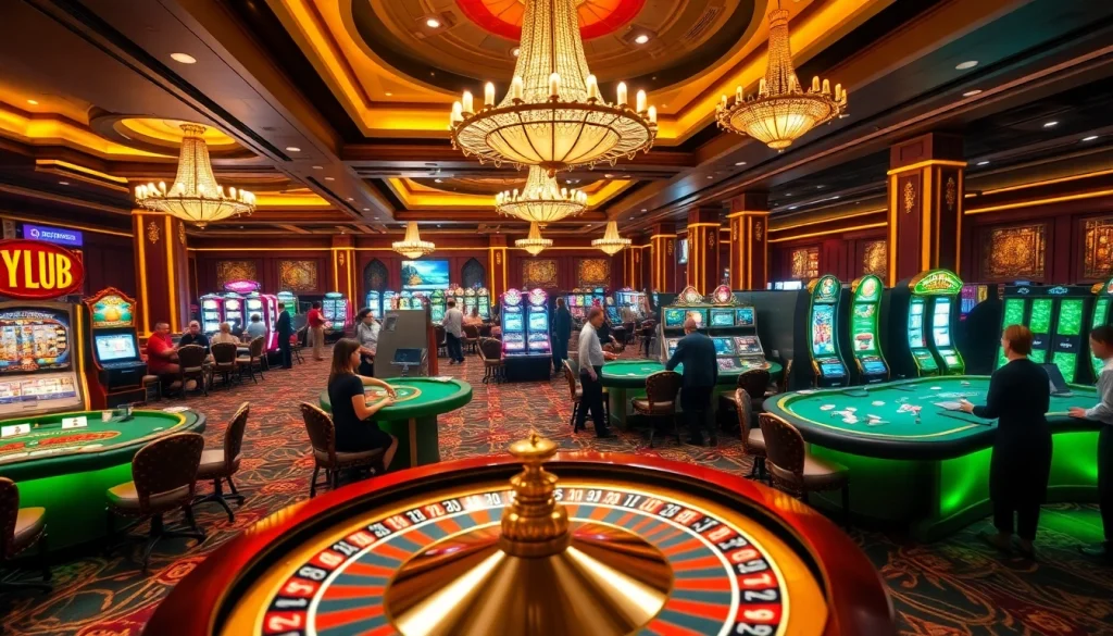 Winning at 789CLUB with vibrant casino tables and slot machines in a luxurious setting.