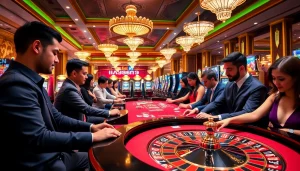 Players enjoying a Go88 gaming experience at a lively casino table with vibrant chips.