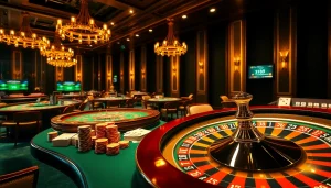 Experience an exciting moment at sv388 casino featuring poker chips, cards, and roulette wheel in action.