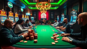 Experience a high-stakes game scene at 8kbet with vibrant casino elements and excited players.