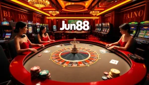 Players enjoying an exciting roulette game at Jun88 casino, filled with vibrant table elements.