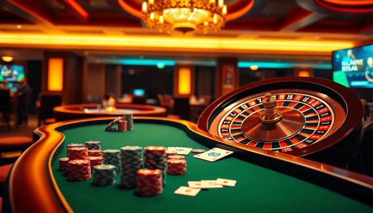 Engage in exciting gameplay with 88vv's luxurious online casino featuring poker and roulette tables.
