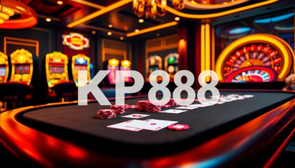 KP88 casino scene showcasing luxury poker tables and vibrant gaming activities.