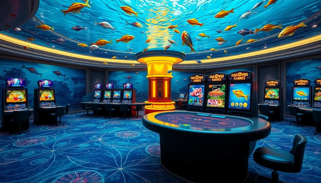 Bắn cá đổi thưởng gameplay showcasing colorful fish in an exciting casino setting.