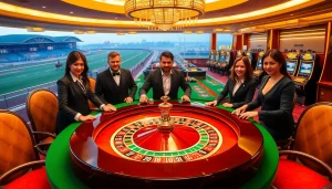 Experience the excitement of link ev88 with dynamic casino visuals showcasing roulette tables and poker chips.