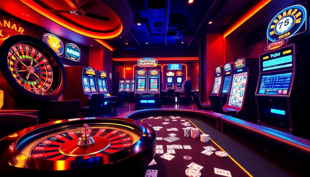 Experience the thrill of online gaming with 23wini.online's exciting casino atmosphere featuring vibrant slot machines and roulette.