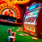Engaging scene of a slot777 themed slot machine in a luxurious casino setting.