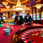 Experience the thrill of go88 with vibrant casino action featuring a luxurious baccarat table and animated slot machines.