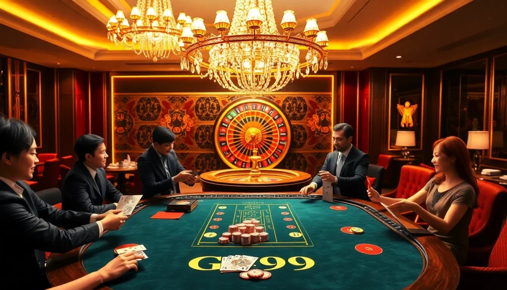 Experience the excitement at nhà cái GO99's casino tables with players enjoying blackjack and roulette.