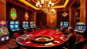 Experience the thrill at 88xx com's glamorous casino with poker tables and slot machines.