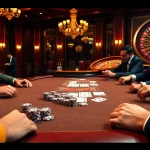 23win casino scene featuring a high-stakes poker game with luxury elements.