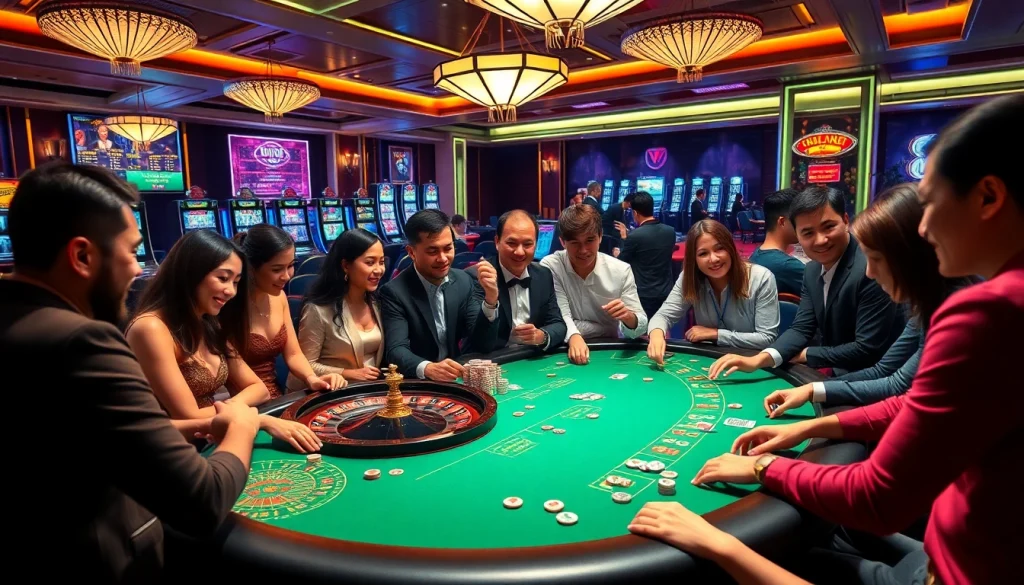 Engaging poker players showcase the excitement of gambling at vn88’s luxurious casino.