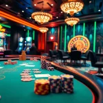 Experience game bài đổi thưởng excitement at a luxury casino table filled with chips and cards.