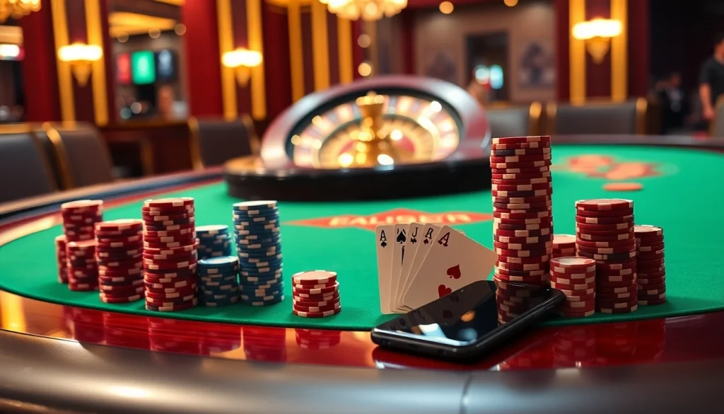 Exciting poker game scene with vibrant chips and cards at a casino, featuring the s8 smartphone.