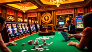 Players enjoying vibrant table games at u888 casino, showcasing excitement and luxury.