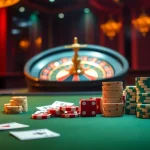 Engage in thrilling gambling action at dr88 with a casino table full of chips and cards.