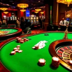 Experience the excitement of Xin88 with vibrant poker chips and glamorous roulette wheels in a luxurious casino scene.