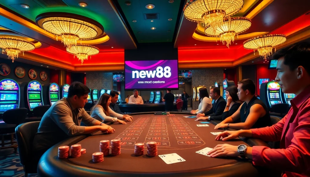 Players enjoying the excitement of new88 at a luxurious casino table.