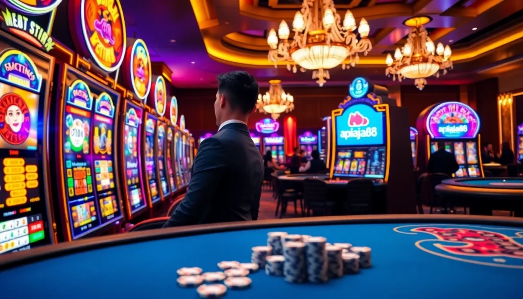 Gambling excitement at apiraja88 with vibrant slot machines and thrilling casino ambiance.