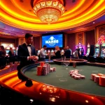 Man88 casino scene showcasing vibrant poker tables and exciting gamblers in action.