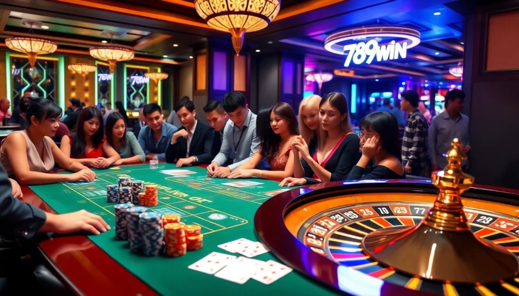 Exciting gameplay at a 789Win casino table with vibrant cards and professional dealers.