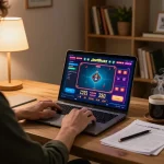 Jeetbuzz online gaming experience with a player engaging in a strategic betting session at home.