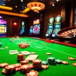 Gamblers enjoying an engaging game at lv88 online casino with poker chips and cards.