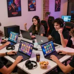 Engaged gamers enjoying situs gacor slot games in a vibrant digital environment.