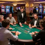 Players at ww88 enjoy an intense blackjack game in a vibrant casino atmosphere.