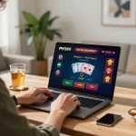 PH365 user engaging in online live casino gameplay with immersive interface and modern decor