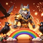 Engage in exciting gaming with NEW88's vibrant 3D illustration of Odin and ravens amidst casino elements.