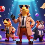 Experience excitement at Sunwin with cartoon raptors and lottery elements in a dynamic casino scene.