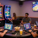 Players engaging in new online casinos UK gaming experience with vibrant screens and lively atmosphere.