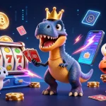 Putar slot online dengan karakter dinosaur yang ramah dan chip emas menumpuk.